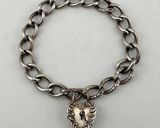 Antique sterling heart lock bracelet