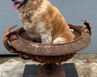 Monumental size cast iron single ornamental garden urn