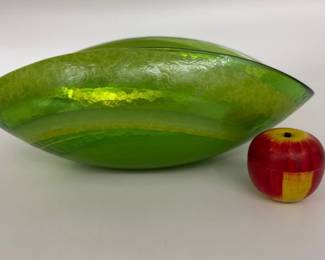 Murano glass sculpted iridescent green bowl