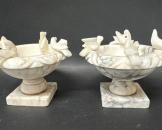 Miniature carved alabaster bird baths