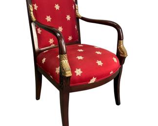 Egyptian style mahogany armchair with star pattern upholstery