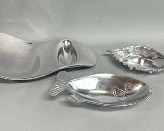 Arthur Court crab bowl, Nambe chip/dip bowl, fish bowl
