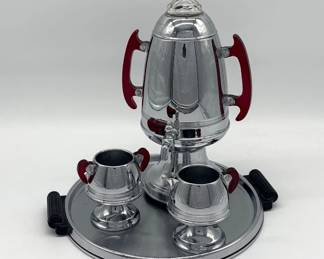 Art Deco coffee urn, creamer, sugar