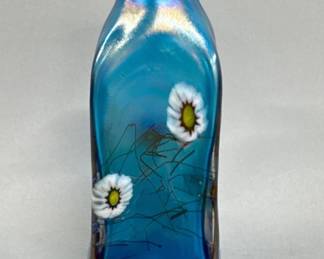 Signed millefiore turquoise glass vase