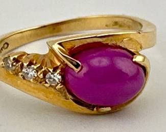14kt star ruby, diamond ring