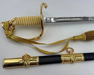 Naval ceremonial sword with scabbard, case