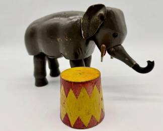 Schoenhut circus elephant with stand