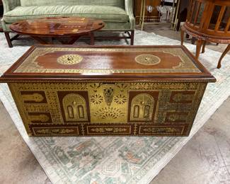 Rosewood and brass wedding chest with 3 drawers on the bottom