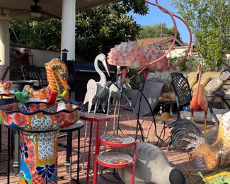 We have lots of small colorful tables.