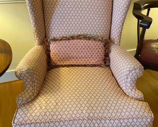 One of two wing back chairs upholstered in Newport News