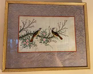 Embroidery on silk, matted and framed