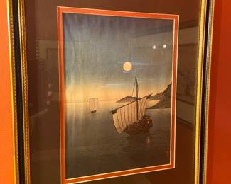 Asian Woodblock “Boats in Midnight”, 17” x 12 1/2”