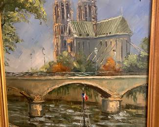 Oil on canvas art purchased in the 1960’s in Paris on the streets, 3 paintings by the same artist