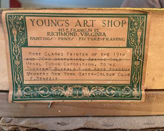 Rose Clark, painter of the 19th and 20th centuries, oil on canvas in old frame from Young’s Art Shop in Richmond, VA
