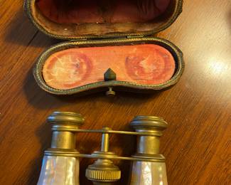 Mother of Pearl Opera glasses made in France with original leather silk-lined case