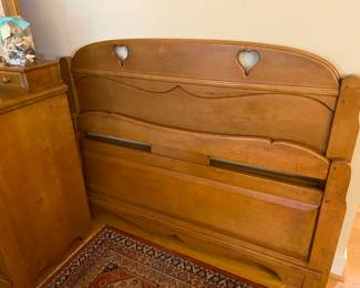 Mid-Century Modern maple dresser with mirror and bed frame by Huntley Furniture