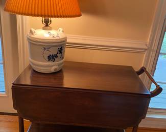 Henkel-Harris mahogany double drop leaf tea cart purchase in 1973 in Newport News (the homeowner has the original receipt)