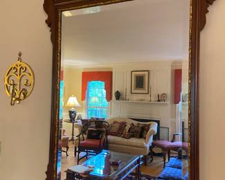 Seay mirror, handmade walnut made by William Aubrey Seay, made in Virginia in the 1970’s, with beveled glass and gold leaf in the carved shell design