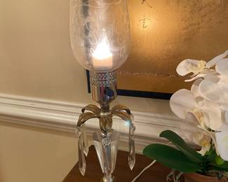 Pair of vintage crystal lamps with hanging crystals