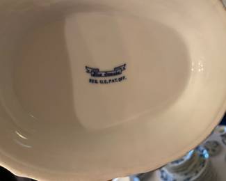 Blue Danube ribbon label on the bottom of the 11 3/4” oval tureen with lid and under plate