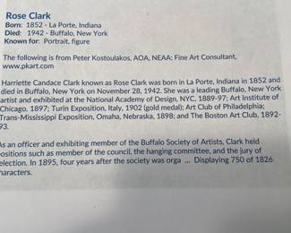 Biography of Rose Clark, leading Buffalo, NY, artist 1852-1942