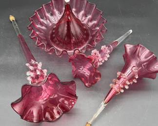 Cranberry glass pieces for parts