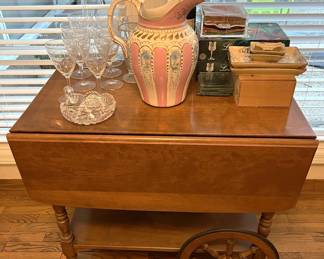 This serving cart is a bit unusual; they don't come up in sales terribly often. Of course, the pitcher and stemware are worth the look.