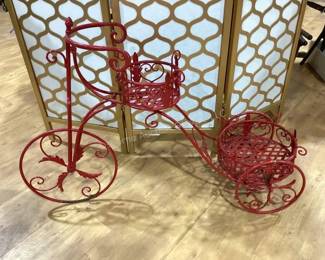 Iron tricycle plant stand