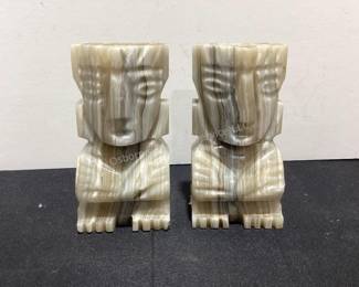 Carved stone Aztech bookends