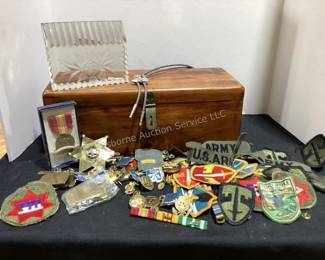 Military patches & wood box