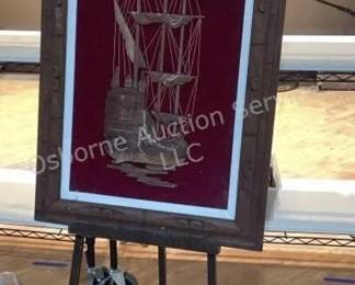 Vintage ship picture & easel