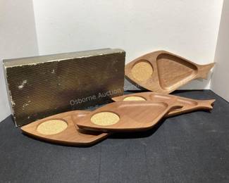 MCM Jet Line Teak snack trays