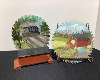 Cast iron bridge bank & painted saws