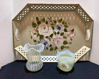Tole tray & vases
