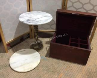 Marble top table, box & marble round