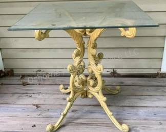 Iron patio table with glass top