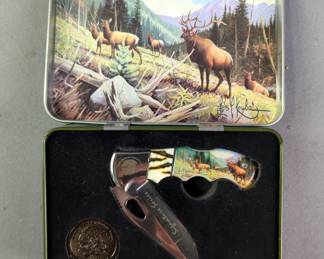 Winchester 4 Piece Wood Knife Set, New In Package, Schrade Cigar Box Classic Pocket Knife In Dispay Box, And North American Hunting Club Signature Series Folding Knife In Display Box