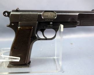 FN/ Browning Hi-Power M46 .45 Cal Pistol SN# 516196, 2 Total Mags, In WWII German Leather Holster