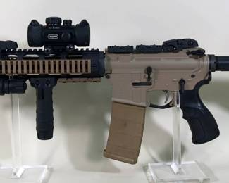 Roggio Arsenal RA-15 5.56 Nato Rifle SN# RA09060801, 2 Total Mags, Adjustable Stock, Flip Up Sights, Leapers Red/ Green Dot Sight, Laser, Flashlight