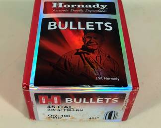 Hornady .45 Cal 230 gr FMJ-RN Bullets, Qty 100