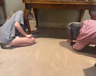ooooh to tell a story - looking @ the wood pegs that built the furniture & we found a doorbell installed under the table