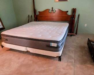 King bed (back of headboard in this picture-it's really prettier when facing right direction and 4 posts on. Leftover dresser mirror. Dresser taken to assisted living. Small chest, great for t.v. stand.