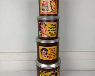 Lot #244 Vintage Aluminum Canister Set Of 4 FUN