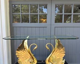 Lot #238 Mid Century Italian Brass Swan Table With Black Base