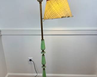 Lot #213 Vintage Green Jade Brass Floor Lamp