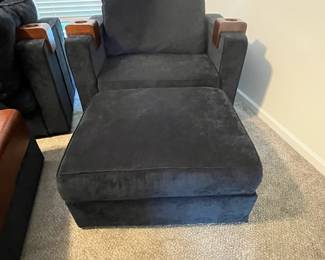 C19 - $3250. Lovesac "Sactional" Midnight Blue. 6 seat - 8 Side Modular Sectional in excellent condition. 1 Charge Side. Lovesac pillows and blankets included. Includes 2 tables & 3 cup holders. Each module measures 35" Wide x 29" Deep seats Measure 35" x 35". (This retails for over 6k)