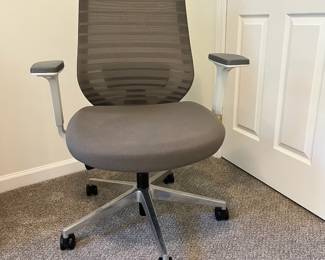 C17 - $200. West Elm Branch Ergonomic Chair. Adjustable. White Framed with "Pebble" Fabric.