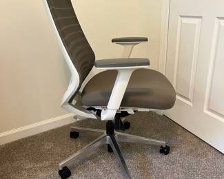 C17 - $200. West Elm Branch Ergonomic Chair. Adjustable. White Framed with "Pebble" Fabric.