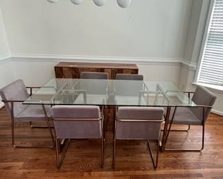 C2 - $350. CB2 / Crate & Barrel Glass Table With 6 Rouka Chairs. This set is in great condition! Measures 36" Wide x 72" Deep x 29.5"Tall. TABLE ONLY!