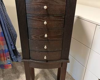 C35 - $65. Jewelry Armoire. Measures 14.5" Wide x 11" Deep x 39" Tall.